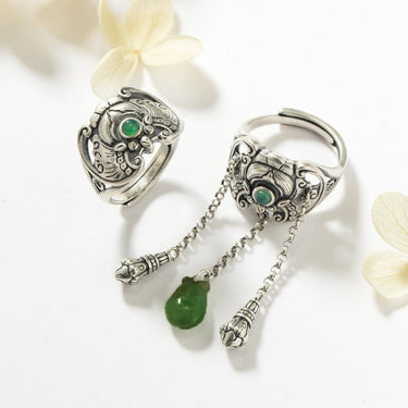 THAI SILVER Natural Hetian Jade Tassel Ring